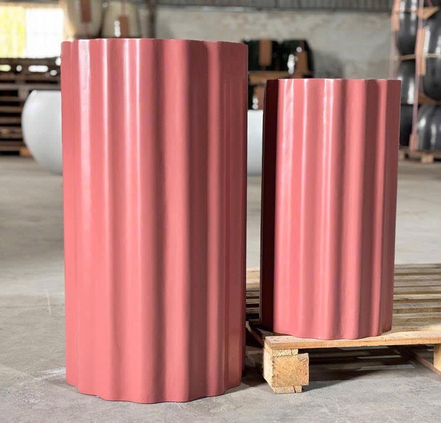 Cera_pot_Fiber_44x44x80&33x33x60_in_ClayPinkFluted cylinderpotFiberglassPotHouston.jpg